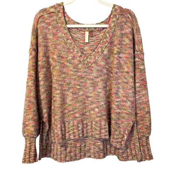 Anthropologie Pilcro Multicolor V-Neck Knit Sweater‎ S Slouchy Oversized Boho - Picture 2 of 7